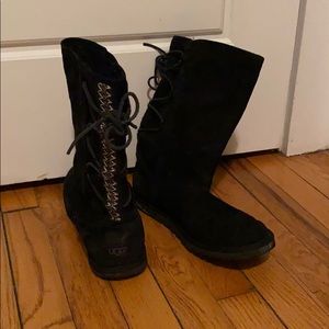 Black suede lace up Uggs